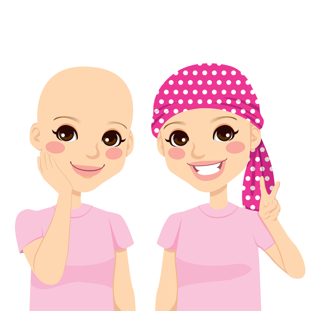 Bald head covered with headscarf cartoon